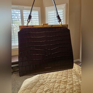 Mansur Gavriel Croc-Embossed Elegant Bag Brown w/ Gold Frame